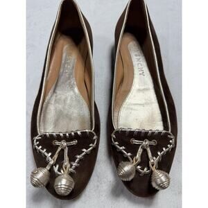 Givenchy Vintage Brown Suede Tassel Ballet Flats Whipstitch Moccasin Italy 7.5